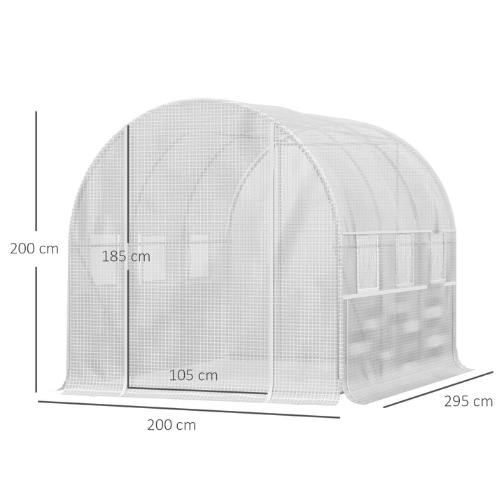 Outsunny 3 x 2 x 2m Walk-in Tunnel Greenhouse, Polytunnel Tent with PE Cover, Zippered Roll Up Door and 6 Mesh Windows, White