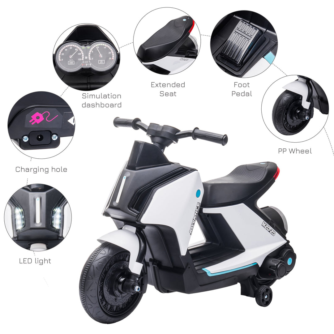 6V Kids Electric Motorbike Ride On Toy w/ Music Headlights Safety Training Wheels for Girls Boy 2-4 Years White