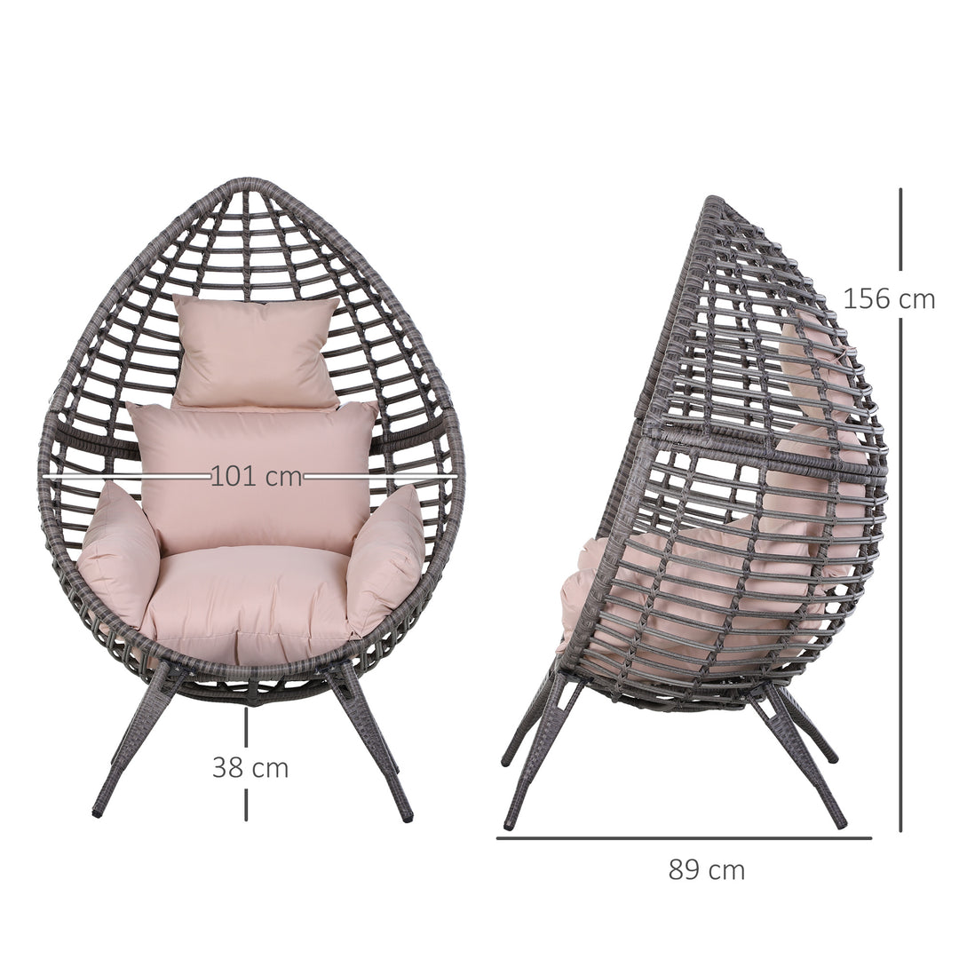 Outdoor Indoor Rattan Egg Chair Wicker Weave Teardrop Chair with Cushion