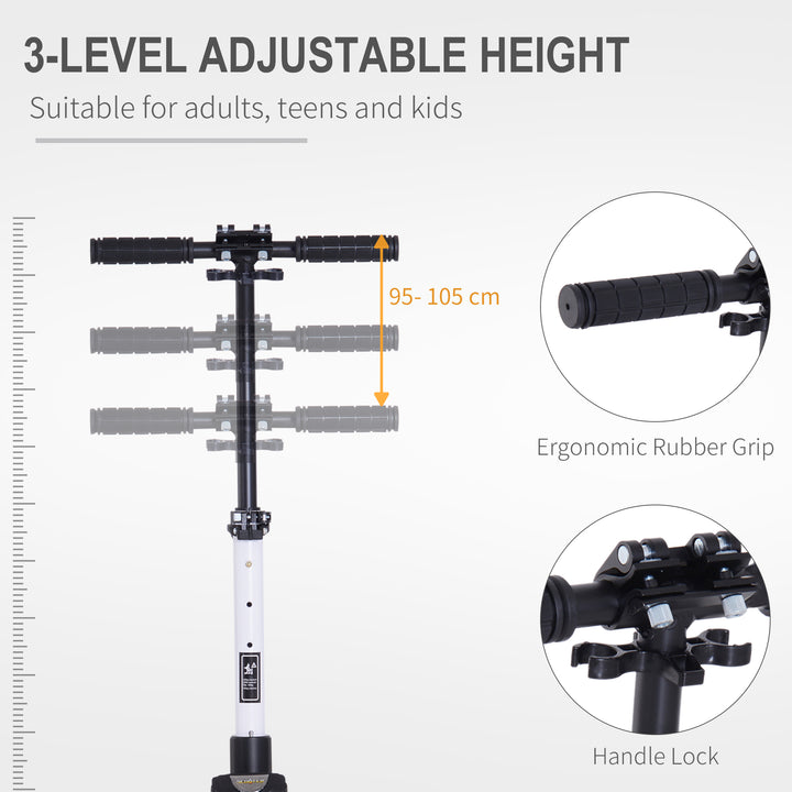 Folding Kick Scooter Hight-Adjustable Urban Scooter w/ Rear Brake, Double Shock Absorption System & 2 Big Wheels, For 14+ Teens Adult, White