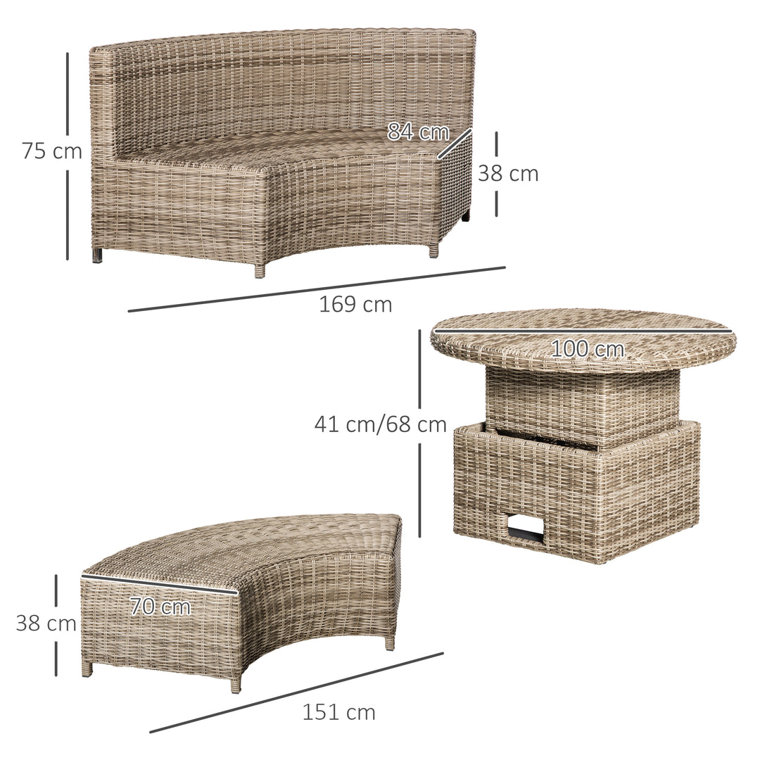 6-Seater Outdoor PE Rattan Patio Furniture Set Lounge Chair Round Daybed Liftable Coffee Table Conversation Set w/ Olefin Cushion, Grey