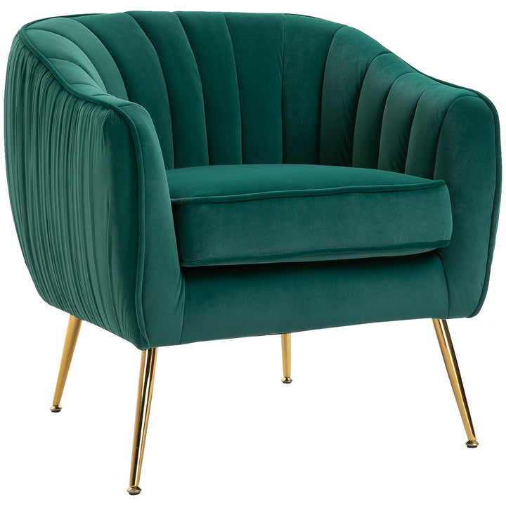 HOMCOM Velvet-Feel Tub Armchair, with Gold Tone Legs - Green