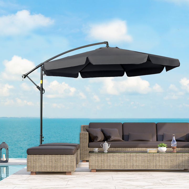 2.7m Banana Parasol Cantilever Umbrella with Crank Handle and Cross Base for Outdoor, Hanging Sun Shade, Black