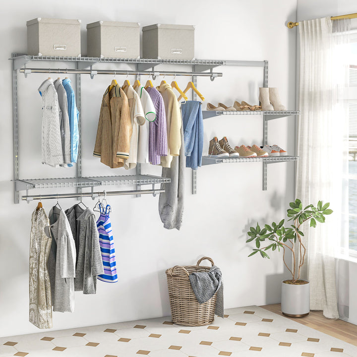 Wall-Mounted Closet Organizer with Wire Shelving-Grey