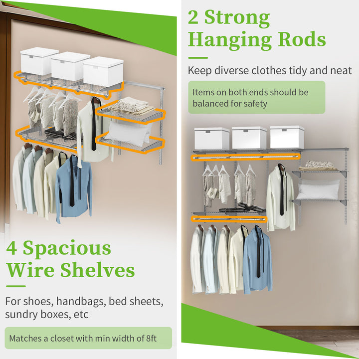 Wall-Mounted Closet Organizer with Wire Shelving-Grey