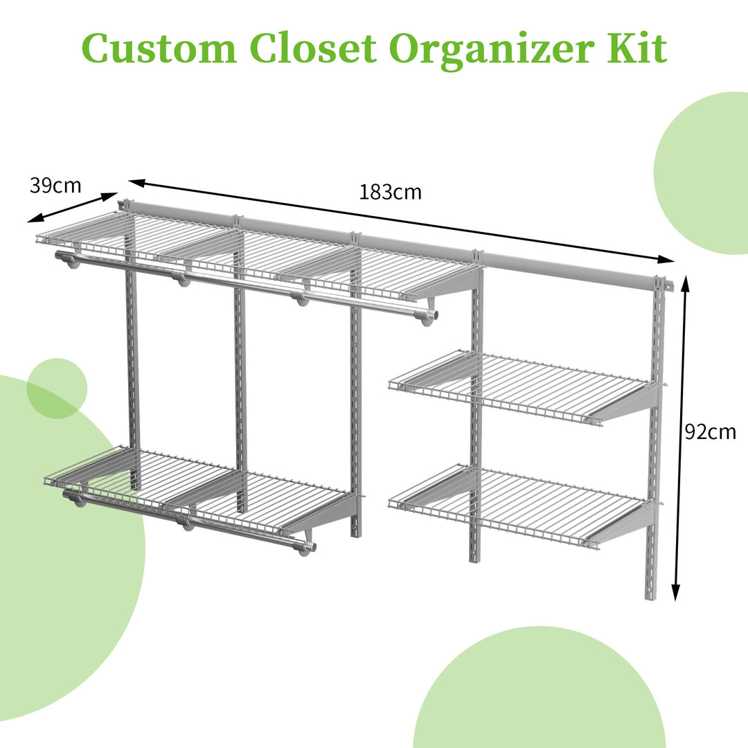 Wall-Mounted Closet Organizer with Wire Shelving-Grey
