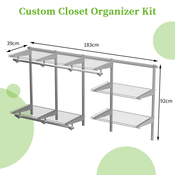 Wall-Mounted Closet Organizer with Wire Shelving-Grey