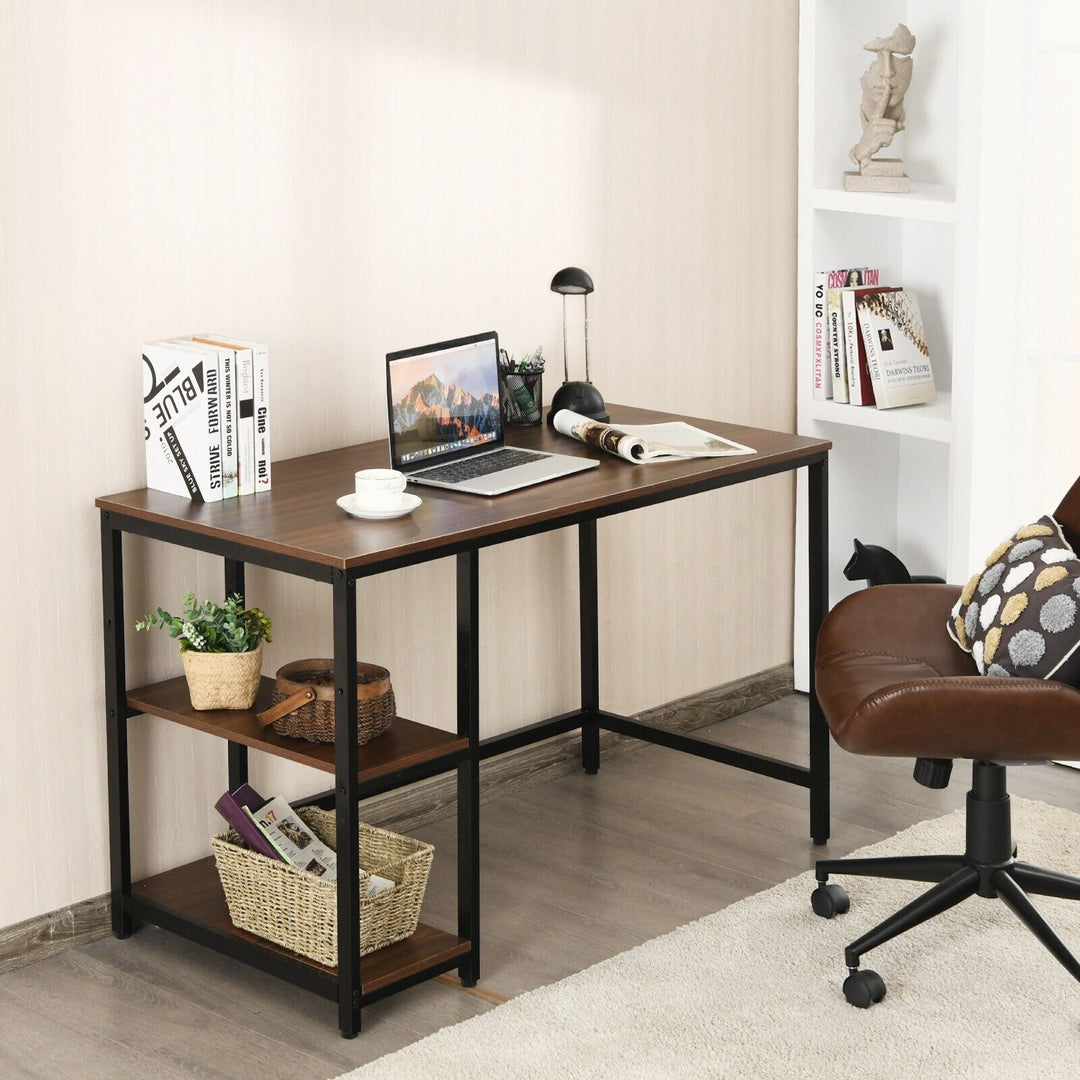 Industrial Computer Desk with Storage Sheves-Walnut