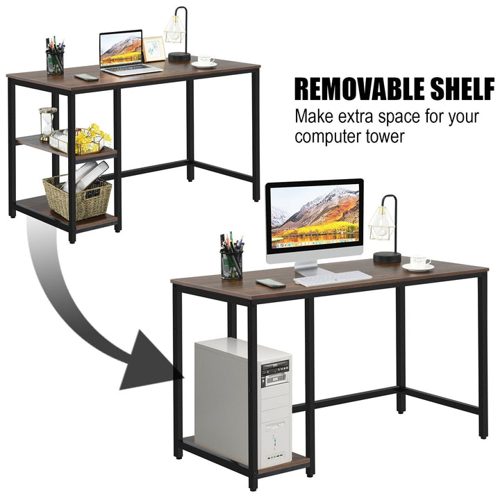 Industrial Computer Desk with Storage Sheves-Walnut