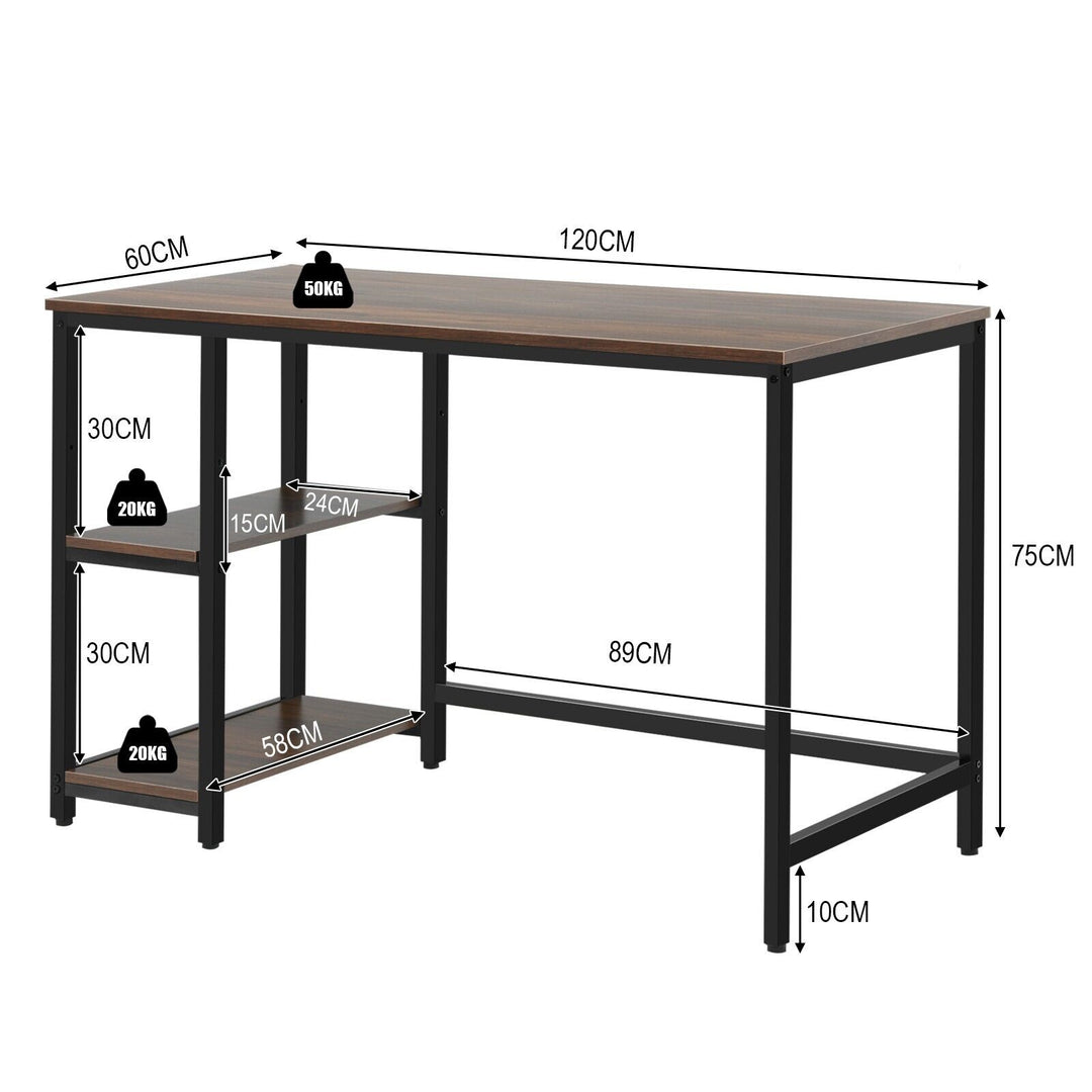 Industrial Computer Desk with Storage Sheves-Walnut