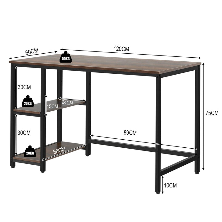 Industrial Computer Desk with Storage Sheves-Walnut
