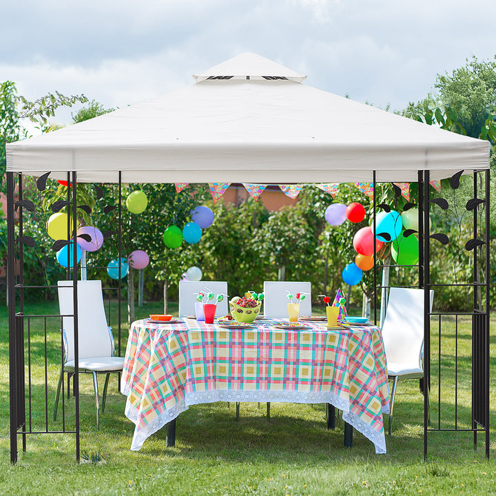 3 x 3m Outdoor Garden Steel Gazebo with 2 Tier Roof, Patio Canopy Marquee Patio Party Tent Canopy Shelter Vented Roof Decorative Frame Cream