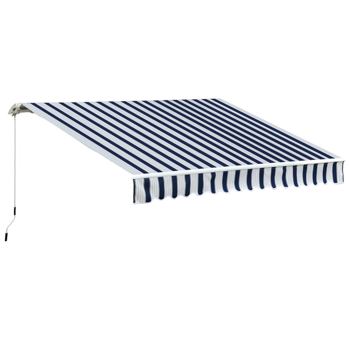 Garden Patio Manual Awning Canopy Sun Shade Shelter Retractabl Retractable Awning, 3.5x2.5 m-Blue/White