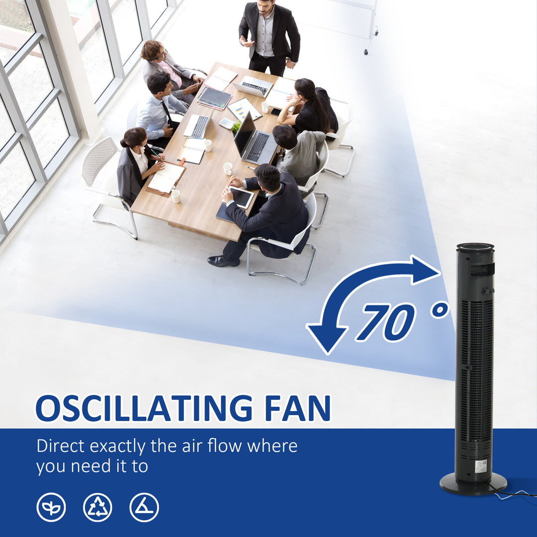 HOMCOM 30'' Freestanding Tower Fan, 3 Speed 3 Mode, 10h Timer, 70 Degree Oscillation, LED Light, 5M Remote Controller, Dark Grey