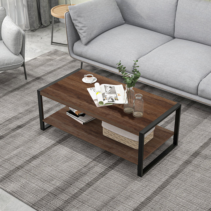 HOMCOM Industrial Coffee Table with Shelf and Steel Frame for Living Room,120cmx60cmx45cm, Natural