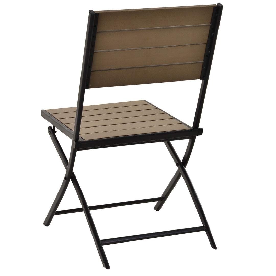 3 Pcs Folding Bistro Dining Set 2 Single Chair 1 Dining Table Metal Frame Plastic Panel Slatted Compact Garden Outdoor Apartment Black&amp;Brown