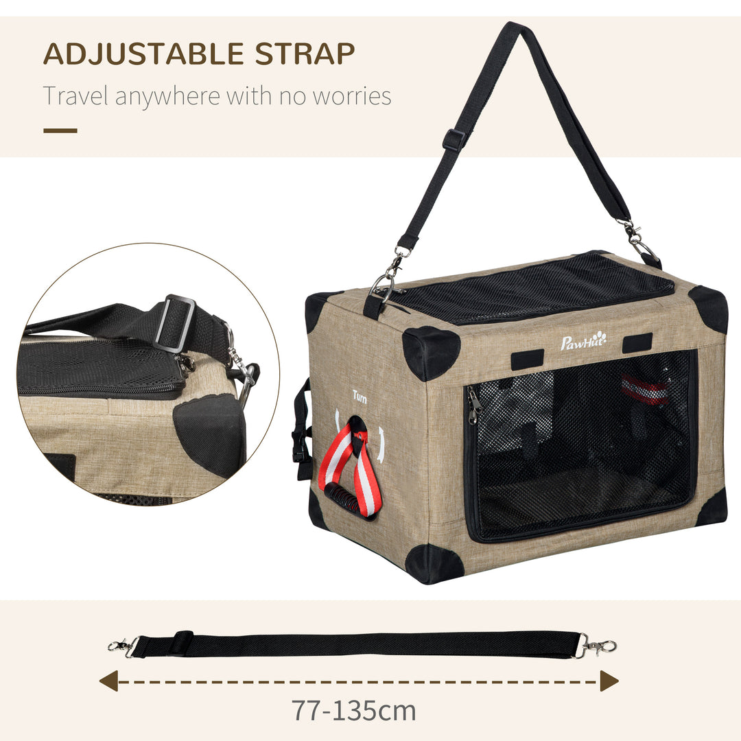 PawHut One-step Folding Cat Carrier, Portable Pet Carrier Bag with Cushion, Pet Travel Carrier with Adjustable Strap, Cat House for XS Dogs Khaki
