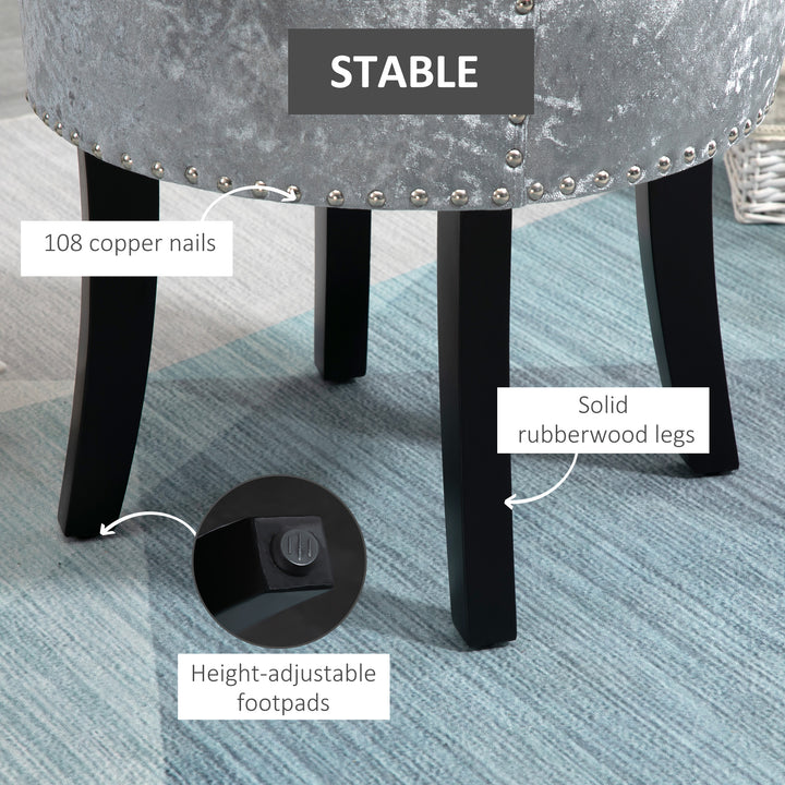 Dressing Table Stool with Rubber Wood Legs Ice Velvet Makeup Seat Dressing Chair for Living Room Dressing Room Bedroom, Grey