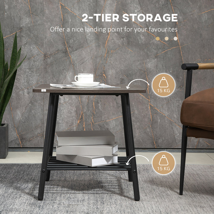 Side Table with 2-Tier Storage, Sofa End Table with Metal Frame for Living Room