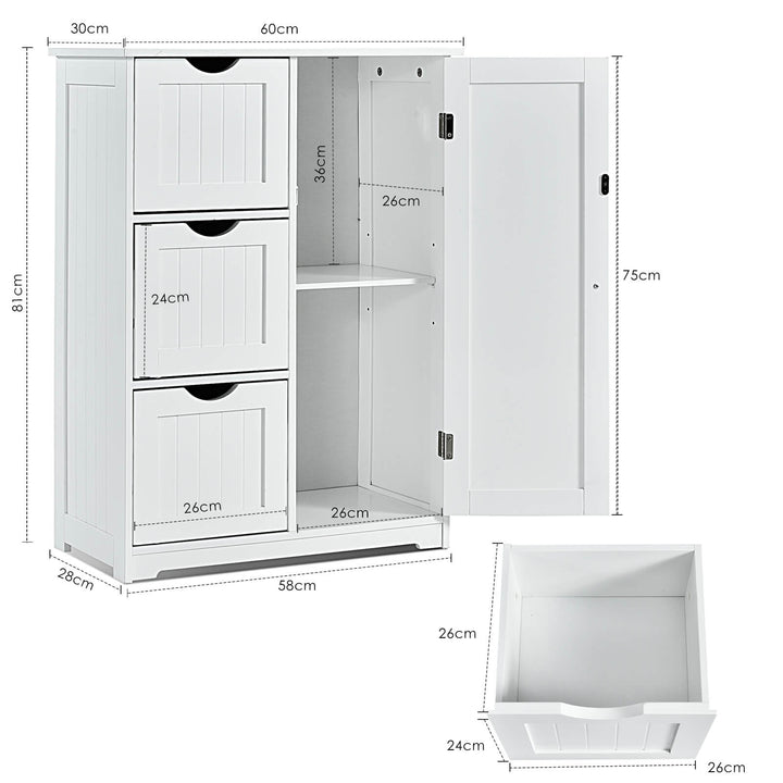 Freestanding Bathroom Cabinet with 3 Drawers-White