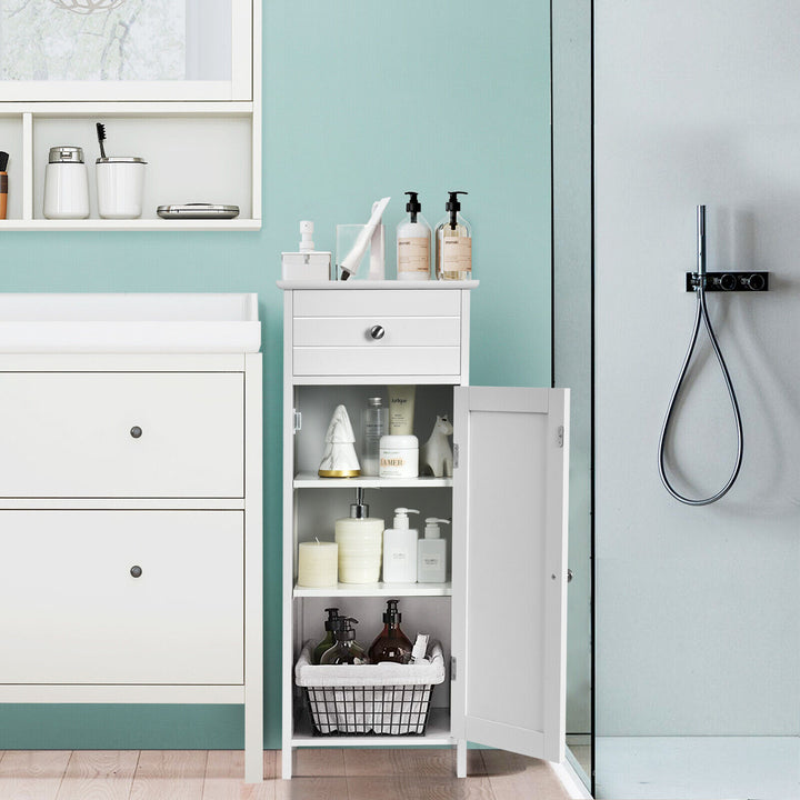 Freestanding Storage Cabinet with Drawer and Adjustable Shelves-White