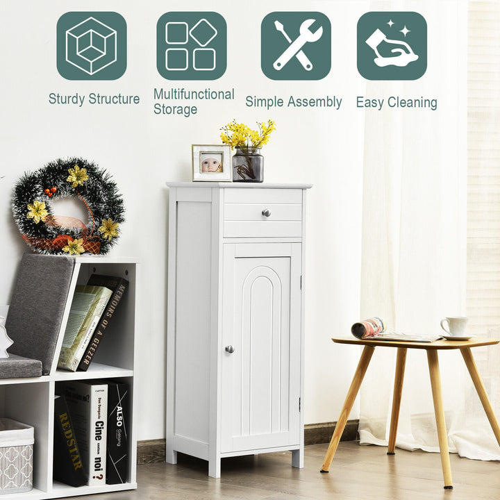 Freestanding Storage Cabinet with Drawer and Adjustable Shelves-White