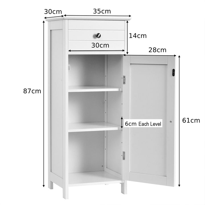 Freestanding Storage Cabinet with Drawer and Adjustable Shelves-White