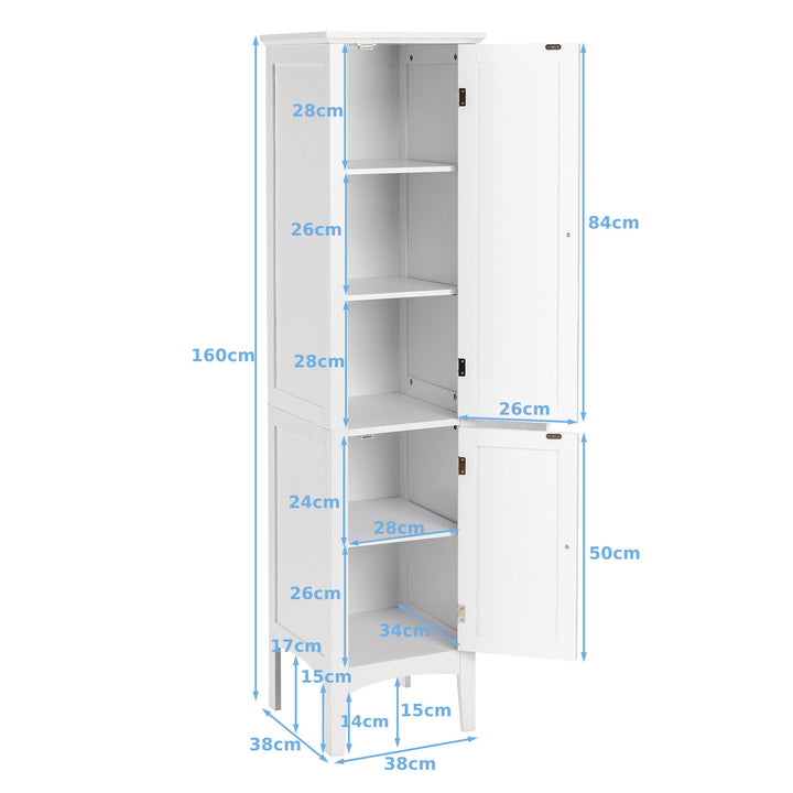 2-Door 160cm High Freestanding Bathroom Cabinet with 5-Tier Shelves-White