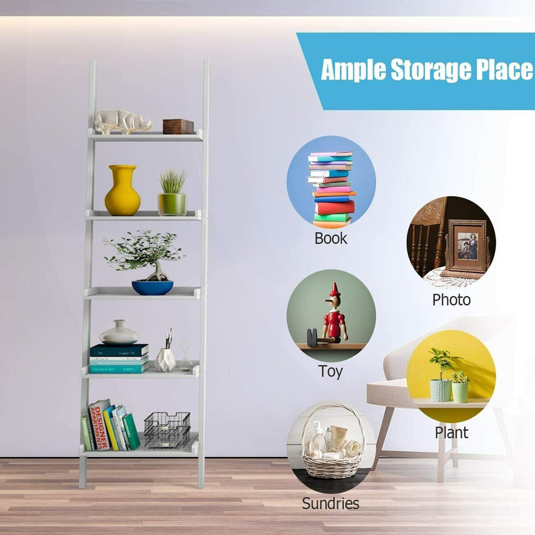 5-Tier Wall Shelf Display Bookcase-White