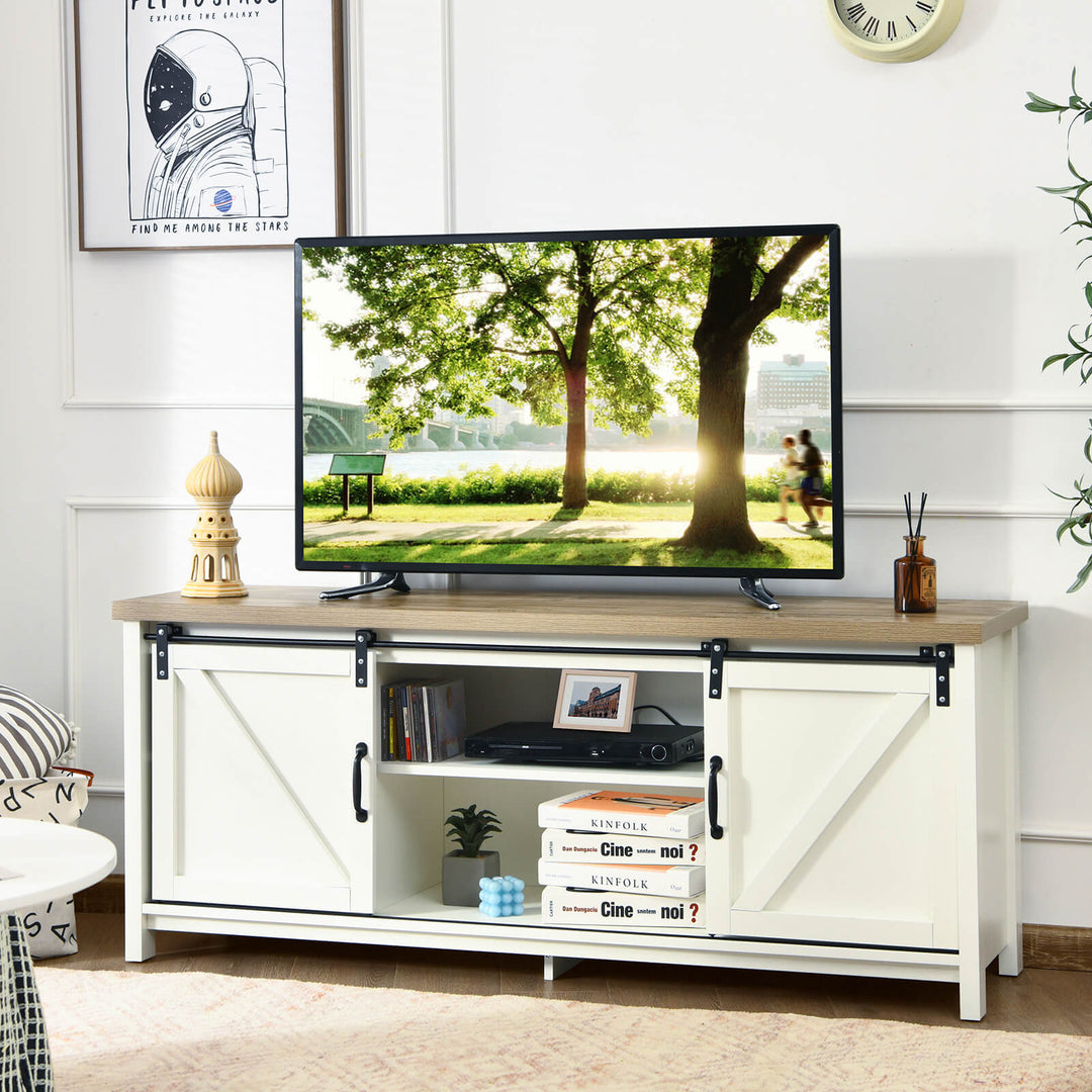 Modern TV Cabinet for 60-Inch TV Wooden Media Storage Shelves-White