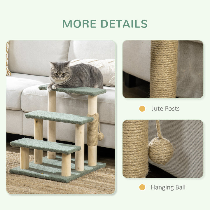 48cm Cat Tree, 3-Layer Kitty Ladder, Cat Climbing Toy, Cat Tower with Ball Toy Jute Scratching Post, Green