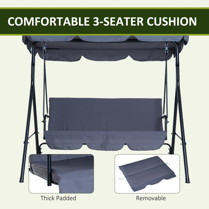 3 Seater Canopy Swing Chair Garden Rocking Bench Heavy Duty Patio Metal Seat w/ Top Roof - Grey