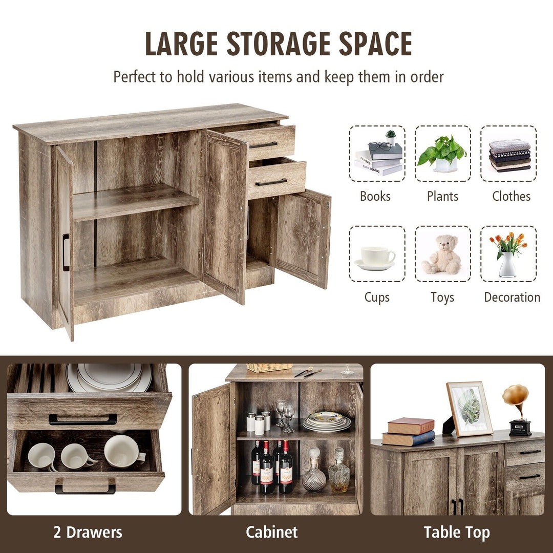 Multifunctional Kitchen Buffet Cabinet with 2 Drawers and 3 Doors