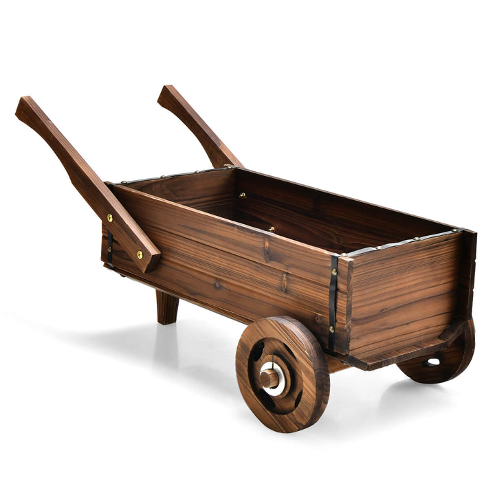 Wooden Planter Box w/ Wheels and Drainage Hole-Rustic Brown
