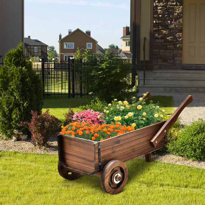 Wooden Planter Box w/ Wheels and Drainage Hole-Rustic Brown