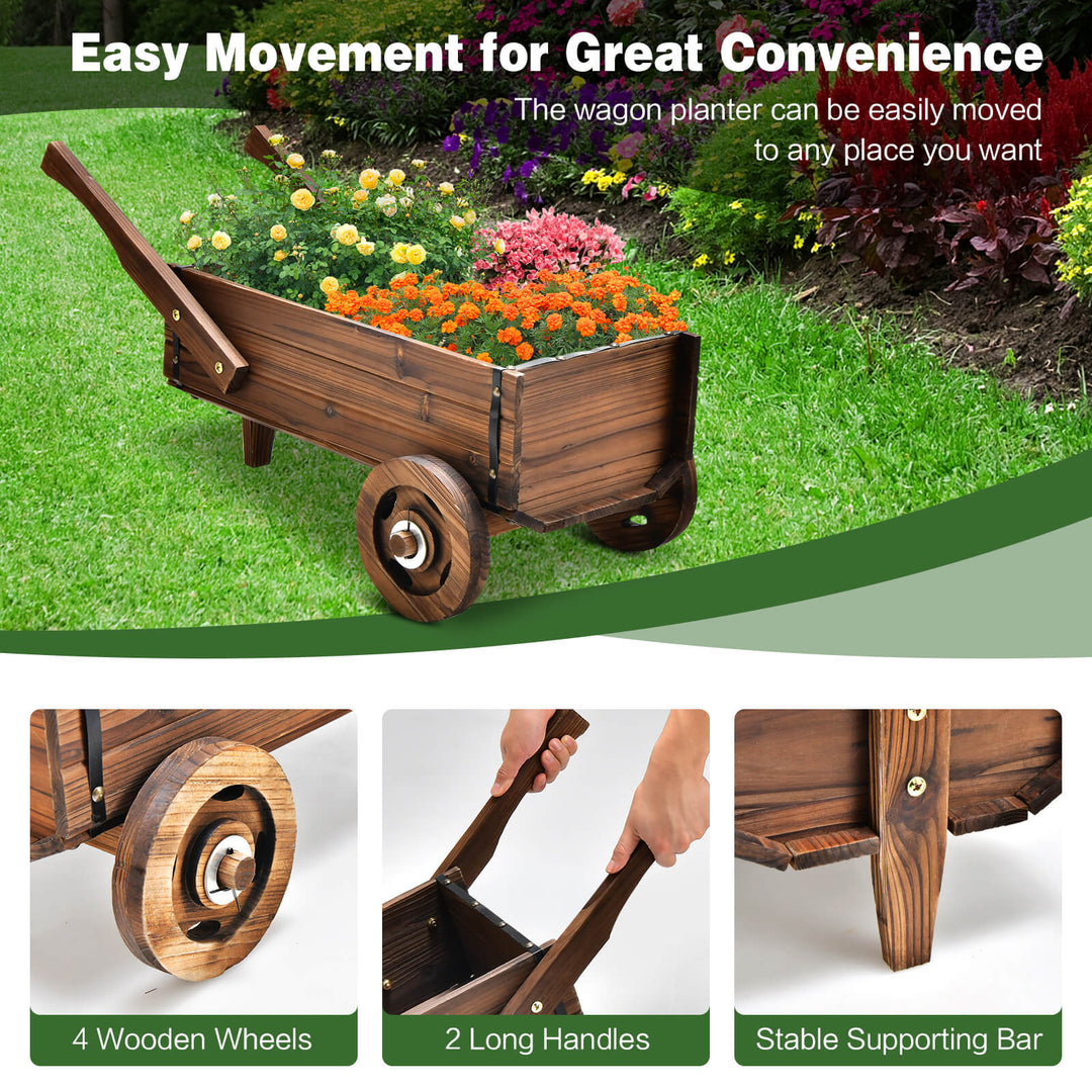 Wooden Planter Box w/ Wheels and Drainage Hole-Rustic Brown