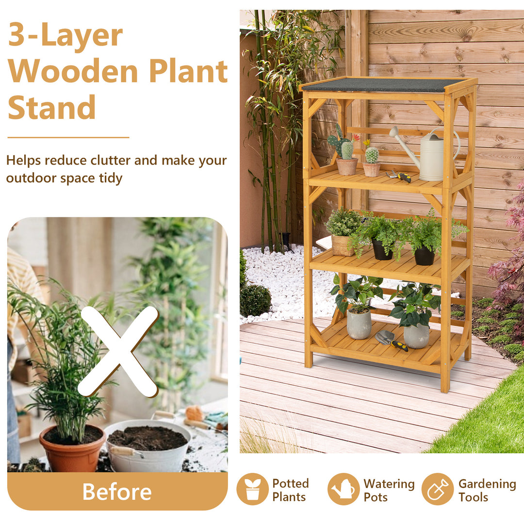 137CM 3-Tier Garden Plant Stand with Weatherproof Asphalt Roof-Natrual