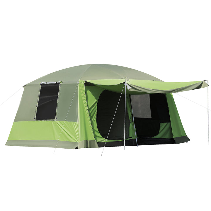 Two Room Dome Tent w/ Porch for 4-8 Man, Camping Backpacking Shelter w/ Mesh Windows, Zipped Doors, Lamp Hook & Portable Carry Bag