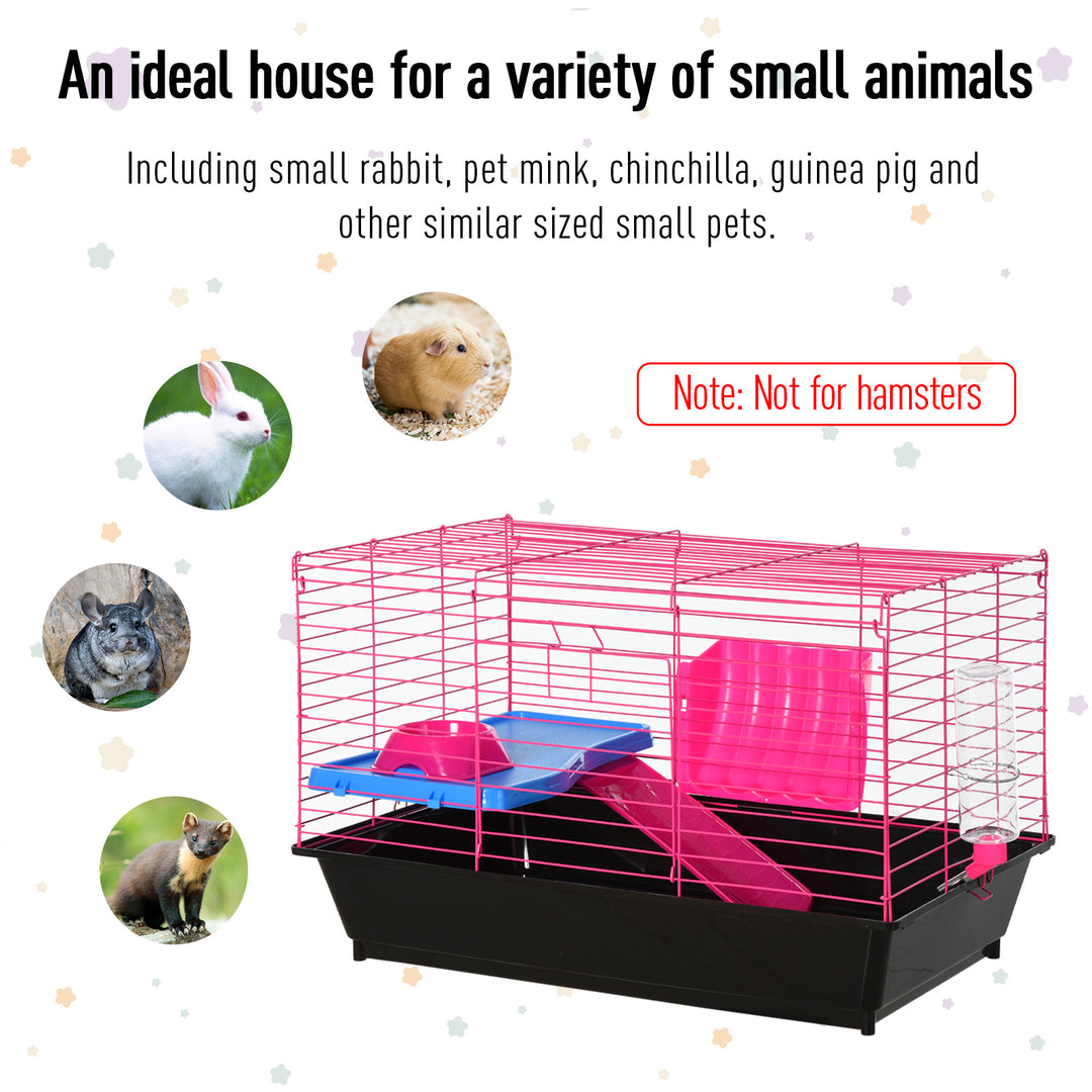 PawHut Dwarf Hamster Metal Cage w/ Tunnels Water Bottle Food Dish Pink