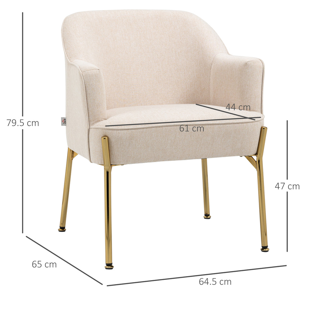 Fabric Accent Chair, Modern Armchair with Metal Legs for Living Room, Bedroom, Home Office, White