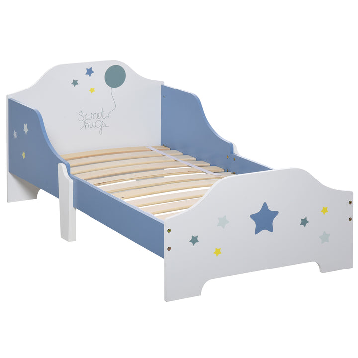 Kids Toddler Wooden Bed Round Edged with Guardrails Stars Image 143 x 74 x 59 cm Blue