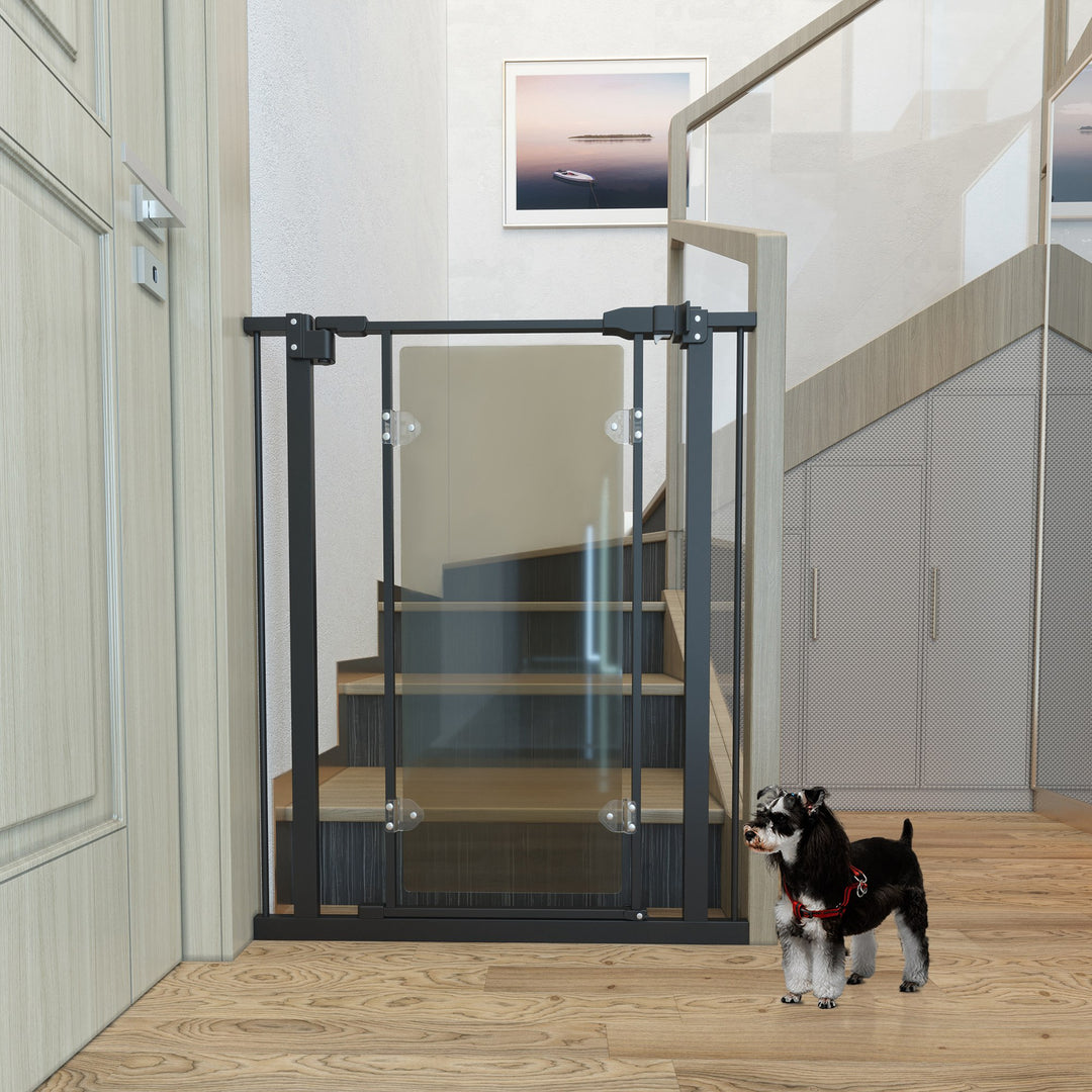 PawHut Pressure Fit Pet Safety Gate, Auto-Close Dog Barrier Stairgate, Double Locking, Acrylic Panel, for Doors, Hallways, Openings 76-82 cm, Black