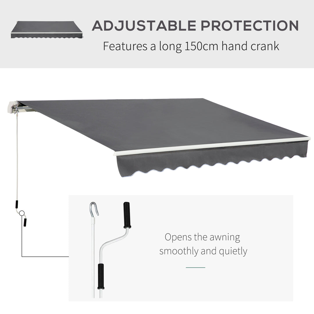 4x2.5m Retractable Manual Awning Window Door Sun Shade Canopy with Fittings and Crank Handle Grey