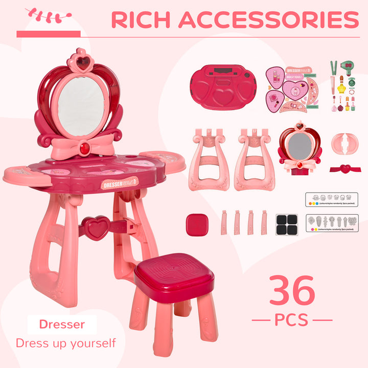 36 Pcs Children Vanity Musical Dressing Table Kids Magic Glamour Princess Mirror Make Up Desk With Stool Beauty Kit Lights Toy for 3 Years Old