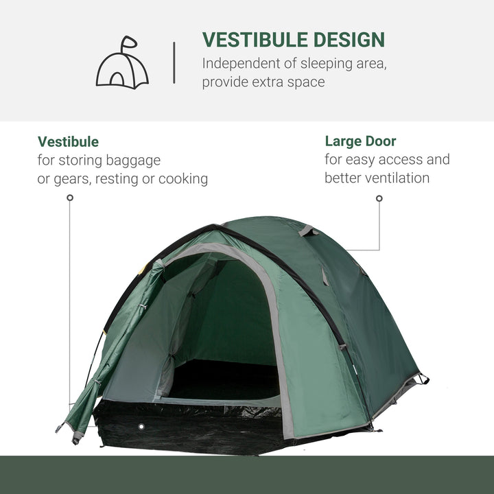 Camping Dome Tent 2 Room for 3-4 Person with Weatherproof Vestibule Backpacking Tent Large Windows Lightweight for Fishing & Hiking Green