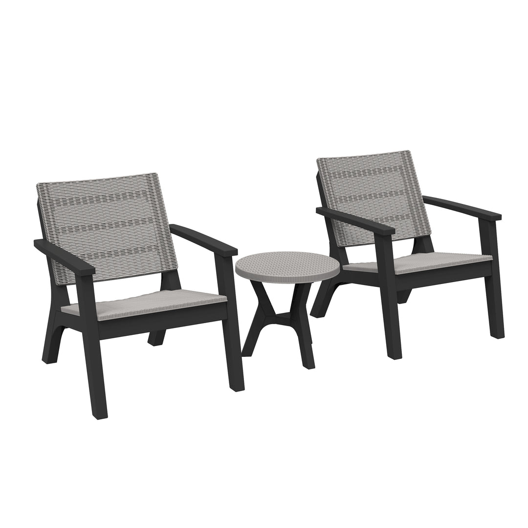 3 Pieces PP Rattan Coffee Set Bistro Furniture Arm Chair Table Set for Patio Porch