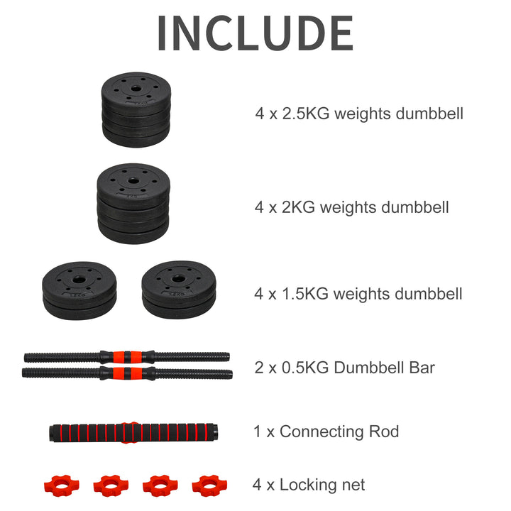 HOMCOM 25kg 2 IN 1 Adjustable Dumbbells Weight Set, Dumbbell Hand Weight Barbell for Body Fitness, Lifting Training for Home, Office, Gym, Black