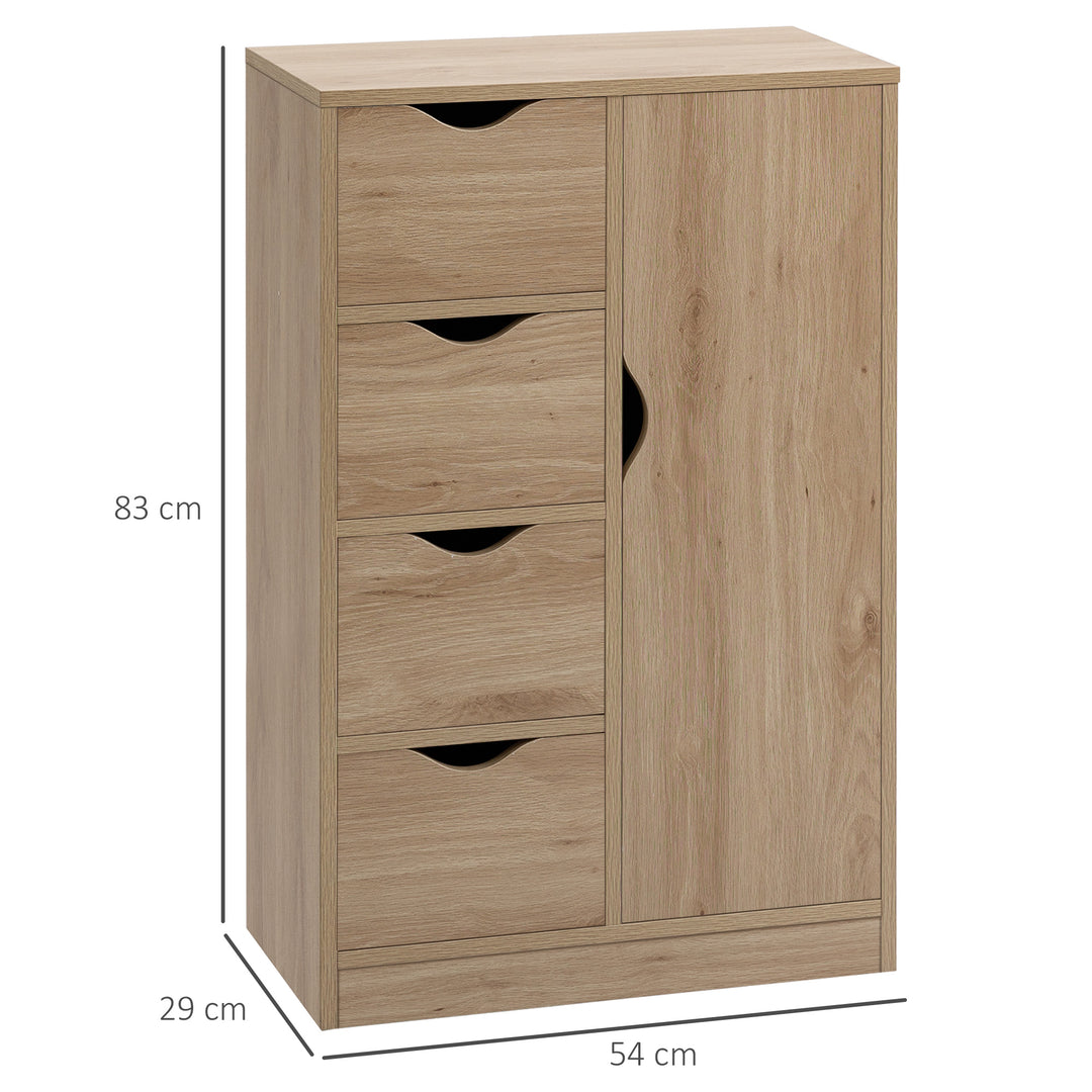 Bathroom Cabinet, Freestanding Storage Cabinet with 4 Drawers, Door Cupboard for Living Room, Kitchen, Bedroom, Natural