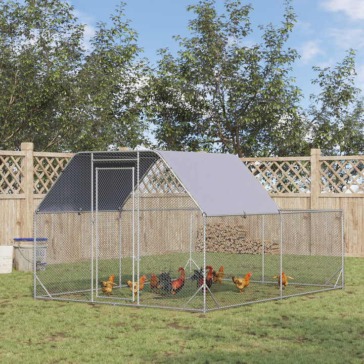 Chicken Run with Roof, Walk In Chicken Coop Outdoor for 10-12 Chickens, Hen House Duck Pen, 2.8 x 3.8 x 2 m