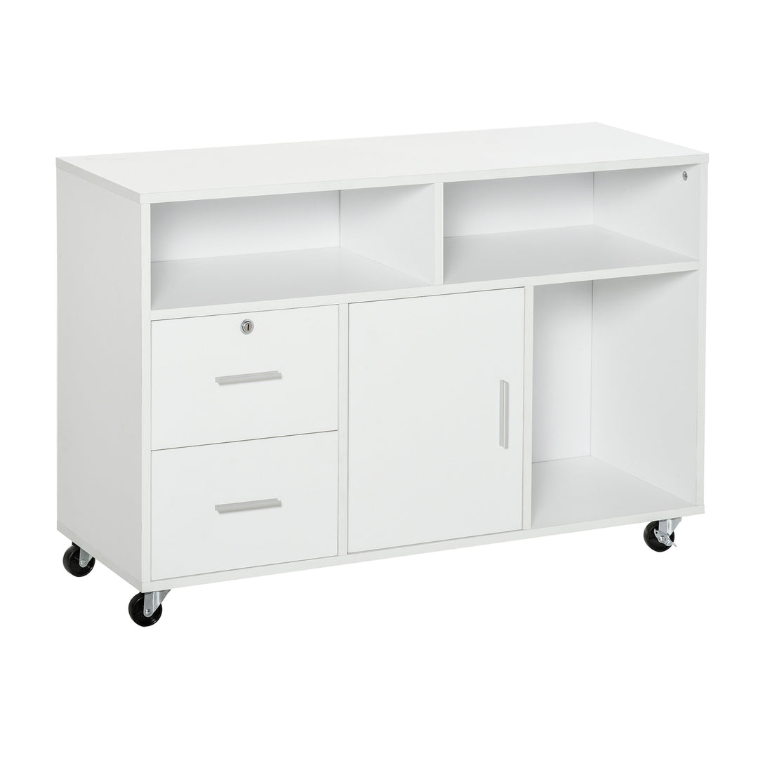 Mobile File Cabinet Home Office Lateral Filing Cabinet, Printer Stand  with Open  Shelves, Storage Organizer with Lockable Drawer, White